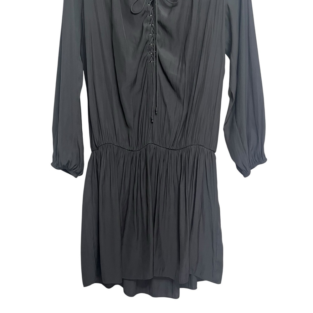 Ramy Brook Allie Tie-Front Lace Up Satin Dress Gunmetal Black Medium Boho Chic - Picture 5 of 12